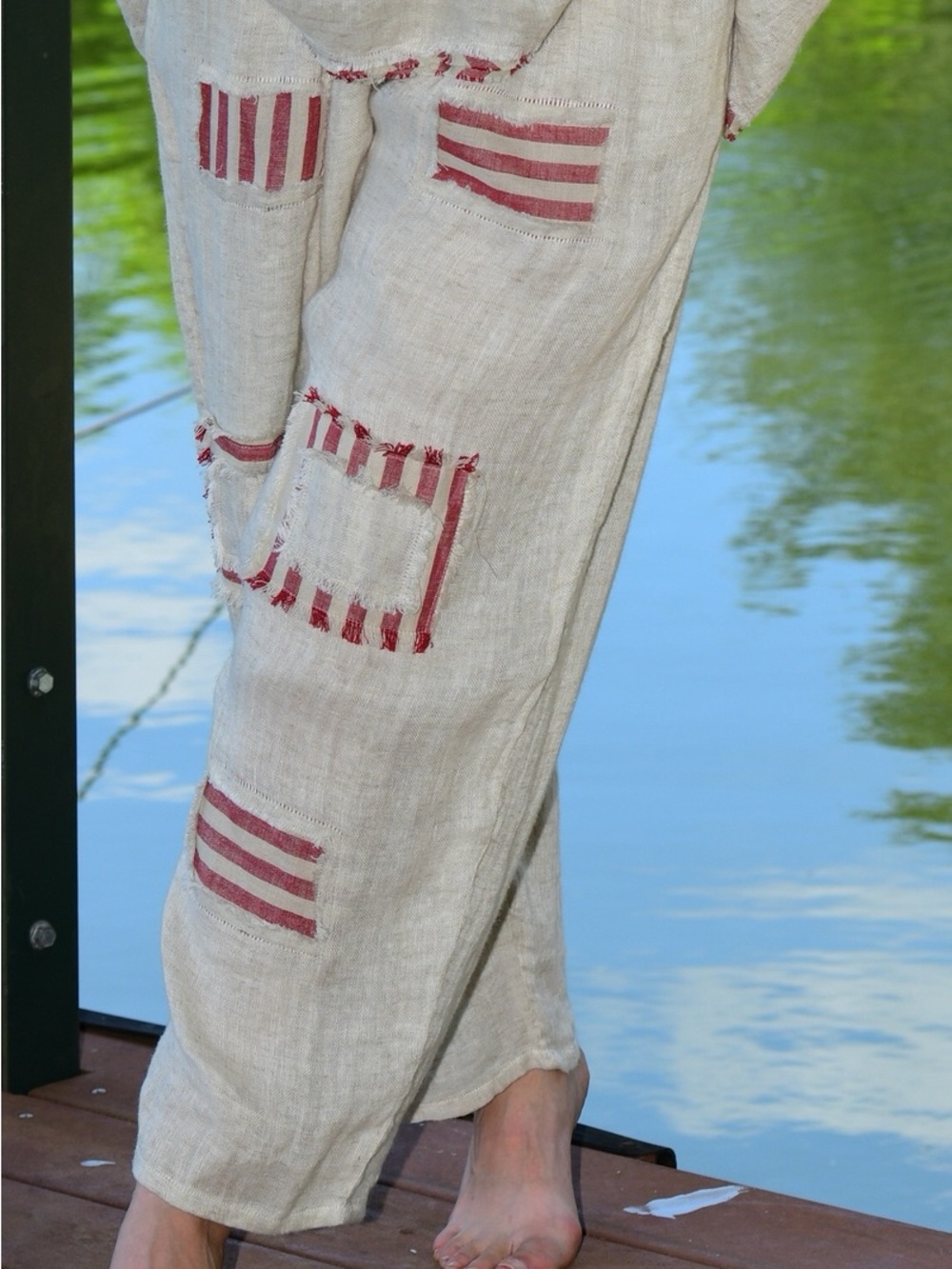 NWT Paper Lace Linen Gauze Patchwork Pants size Large